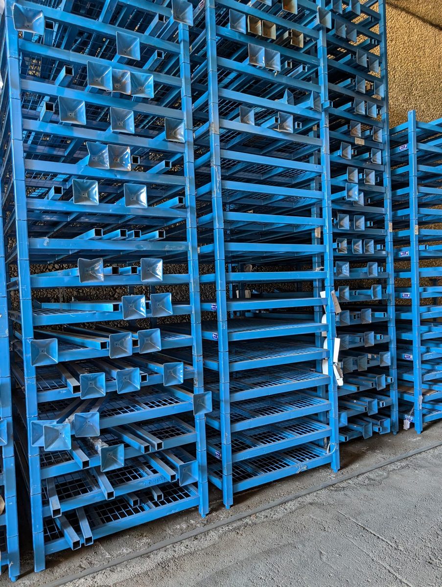 Stack racks nested compactly for off-season storage
